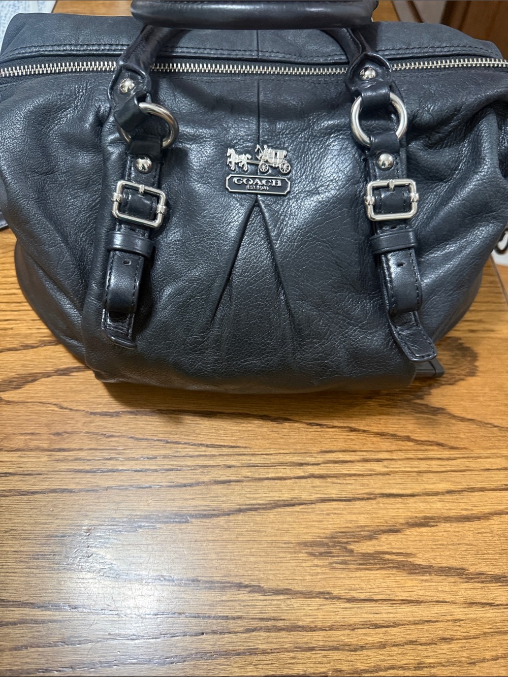 Coach Black Leather Satchel with Silver-Tone Hardware